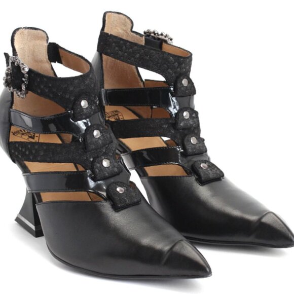 Fluevog ESOTERIC TEMPTATIONS ROS STRAPPY SHOE W/ SKULLS, size 9.5, black. - Picture 1 of 16